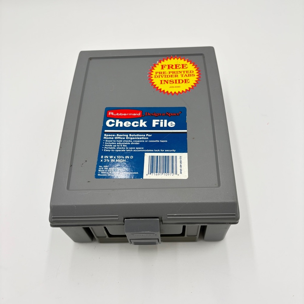 Vintage Rubbermaid Design-a-Space Check File Storage Box Coupon Gray Orig Label